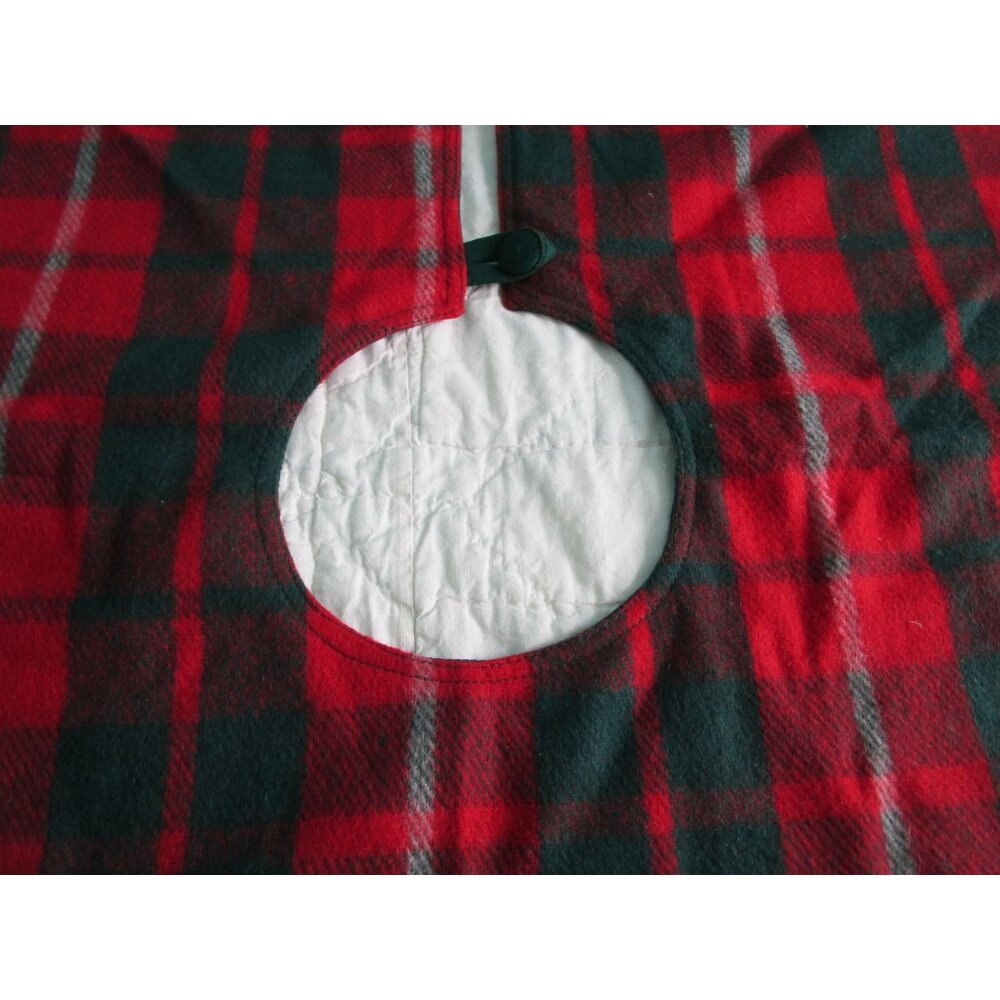 Vintage Tartan Wool Blend Cozy Christmas Tree Skirt Green Red Plaid GUC - Picture 5 of 11
